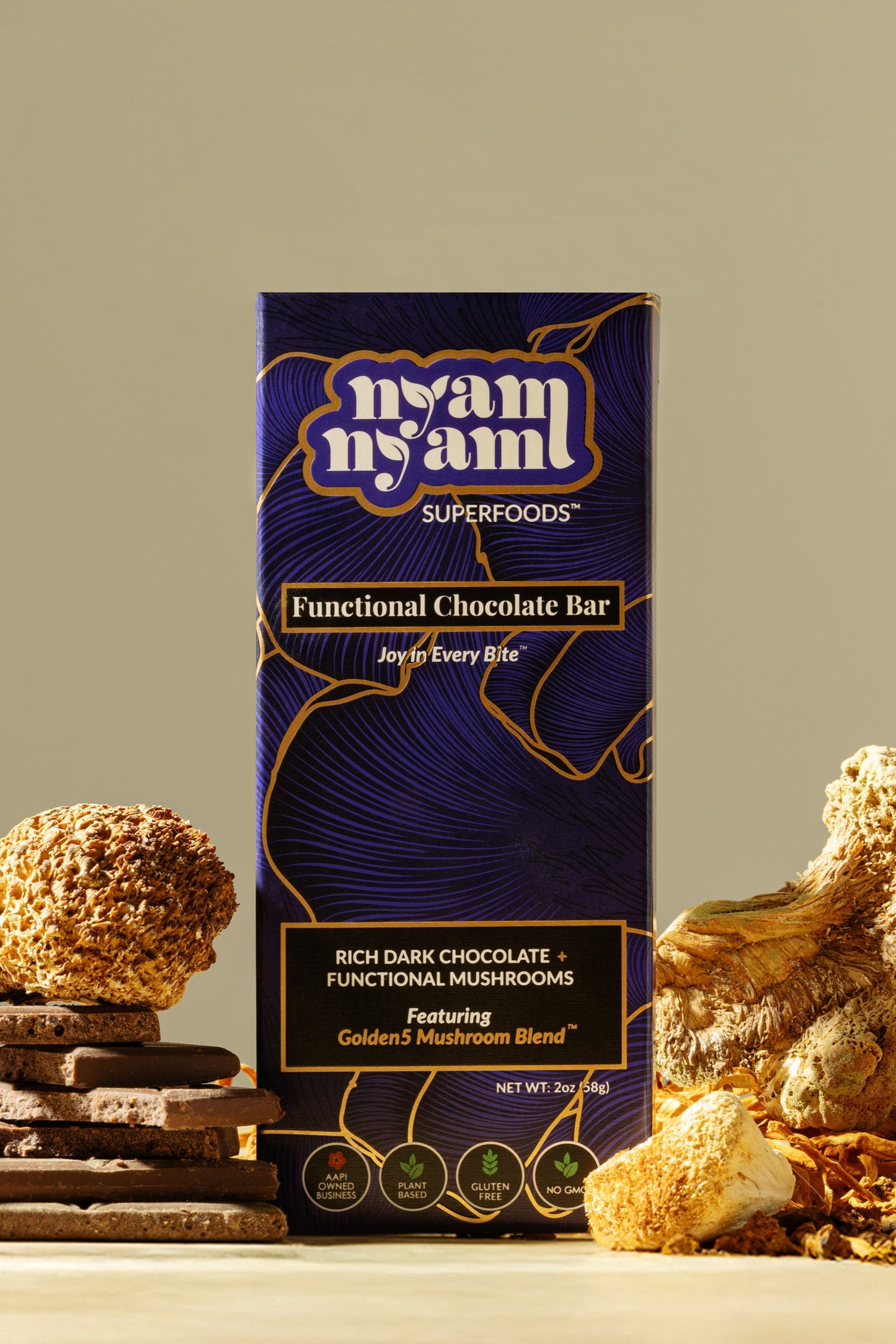 Rich Dark Chocolate + Golden5 Mushroom Blend - Functional Chocolate Bar
