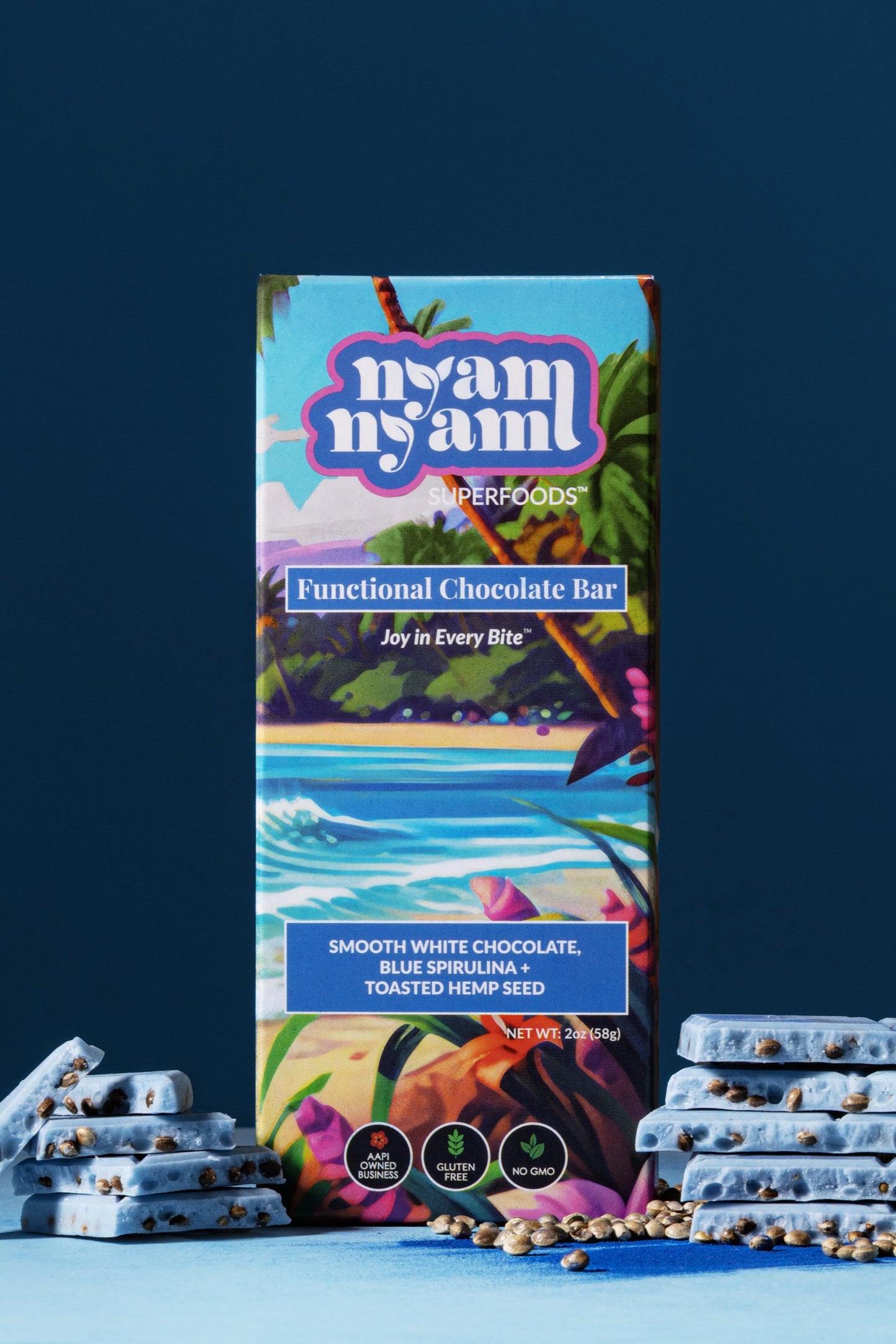 Smooth White Chocolate + Blue Spirulina + Toasted Hemp Seed - Functional Chocolate Bar