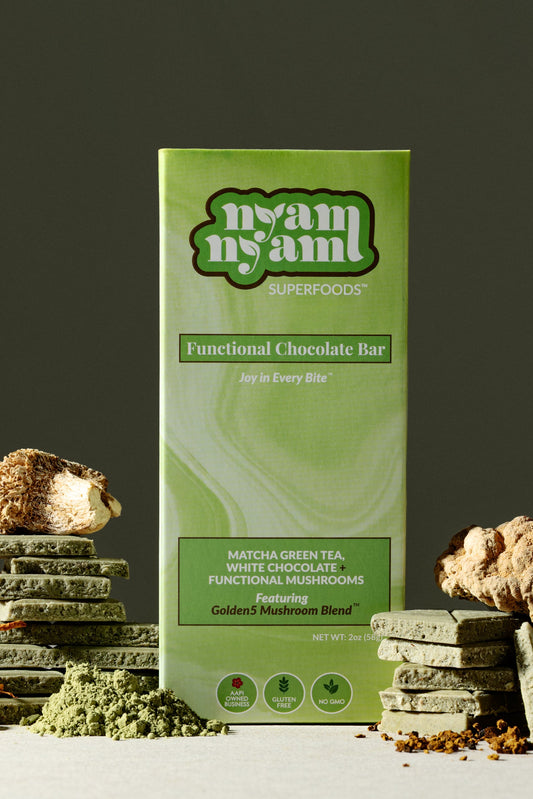 Matcha Green Tea + White Chocolate + Golden5 Mushroom Blend - Functional Chocolate Bar