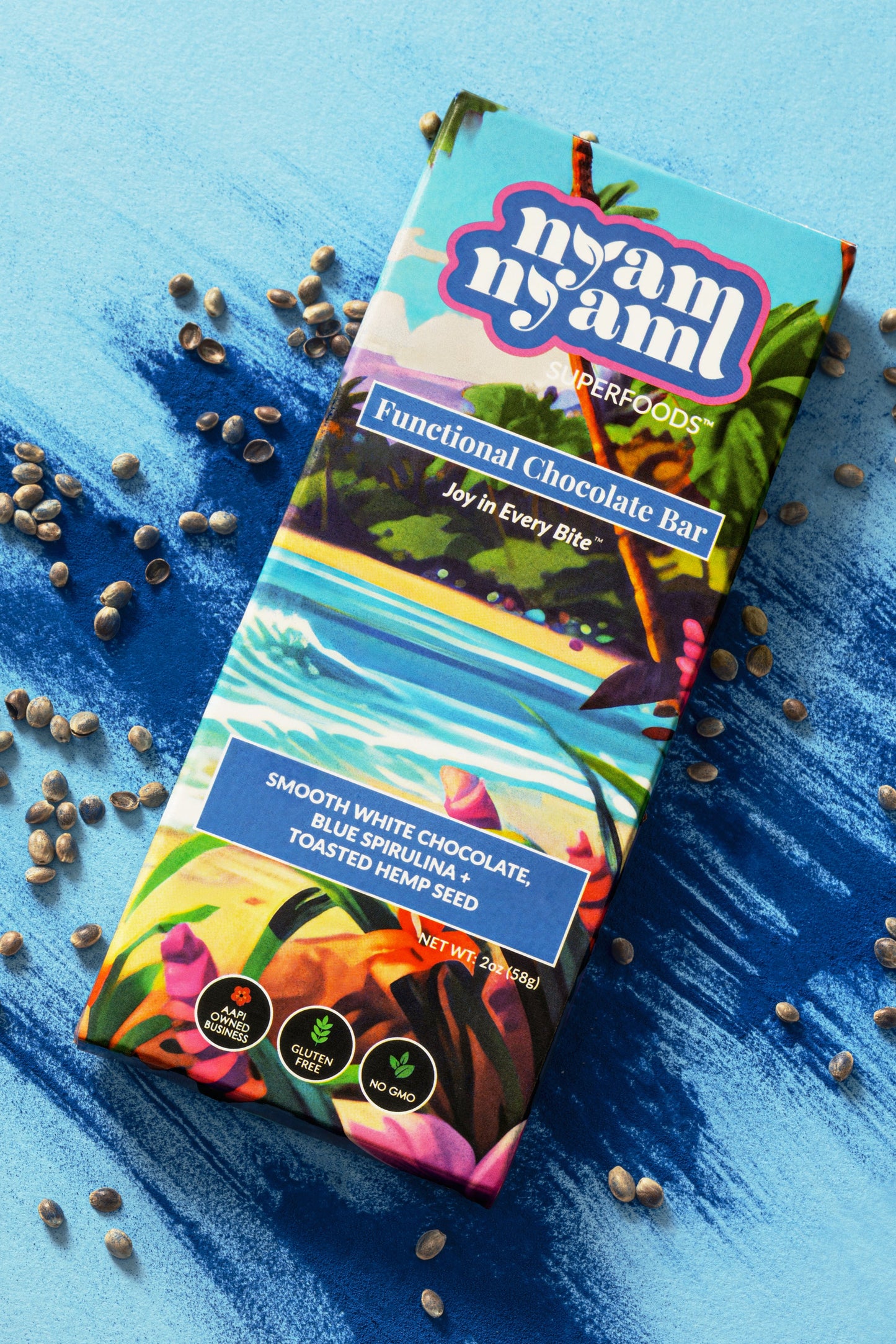 Smooth White Chocolate + Blue Spirulina + Toasted Hemp Seed - Functional Chocolate Bar