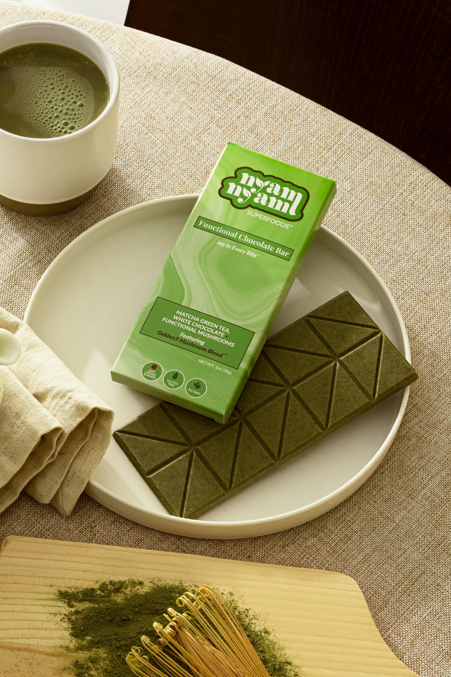 Matcha Green Tea + White Chocolate + Golden5 Mushroom Blend - Functional Chocolate Bar