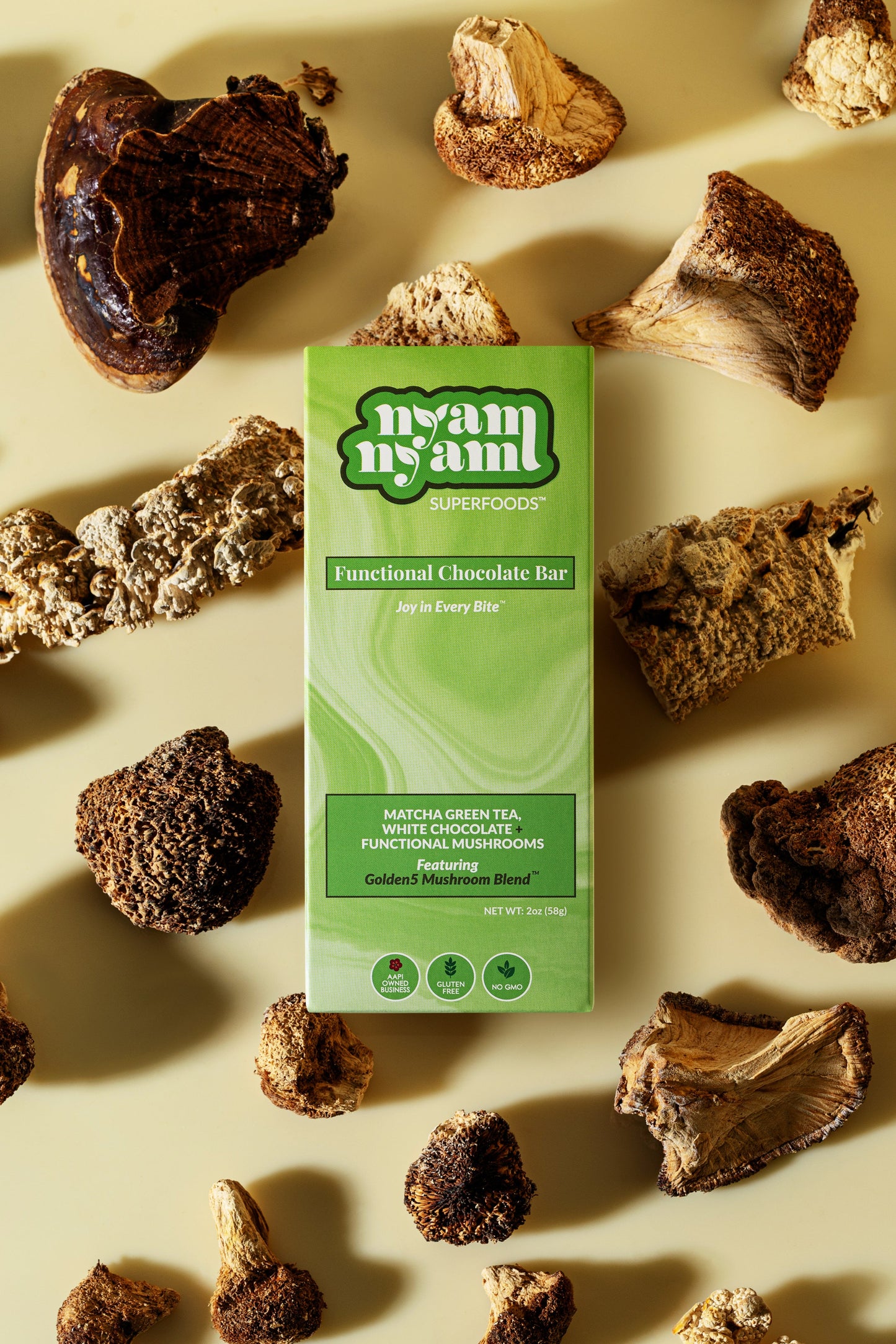 Matcha Green Tea + White Chocolate + Golden5 Mushroom Blend - Functional Chocolate Bar