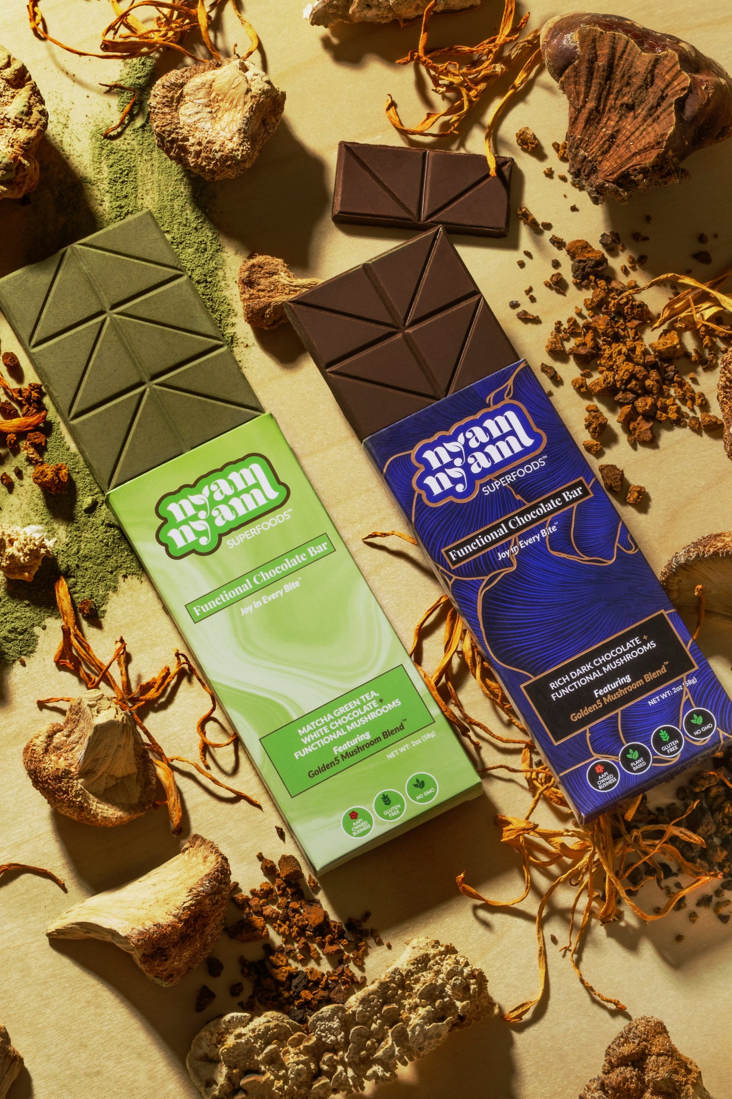 Golden Duo: Functional Mushroom Chocolate Bars - 2 pack