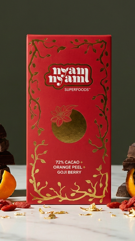 Dark Chocolate + Orange Peel + Goji Berry + Gold - Functional Chocolate Bar Gift for Prosperity & Health